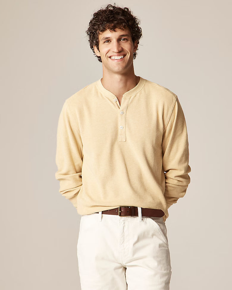 Camiseta Henley de punto acanalado jacquard amarilla
