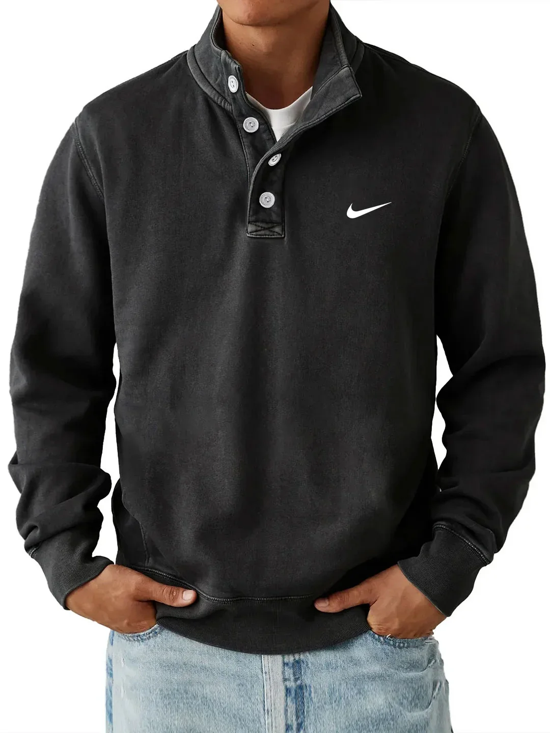 Sweat-shirt classique à col boutonné (1+1 Gratuit)