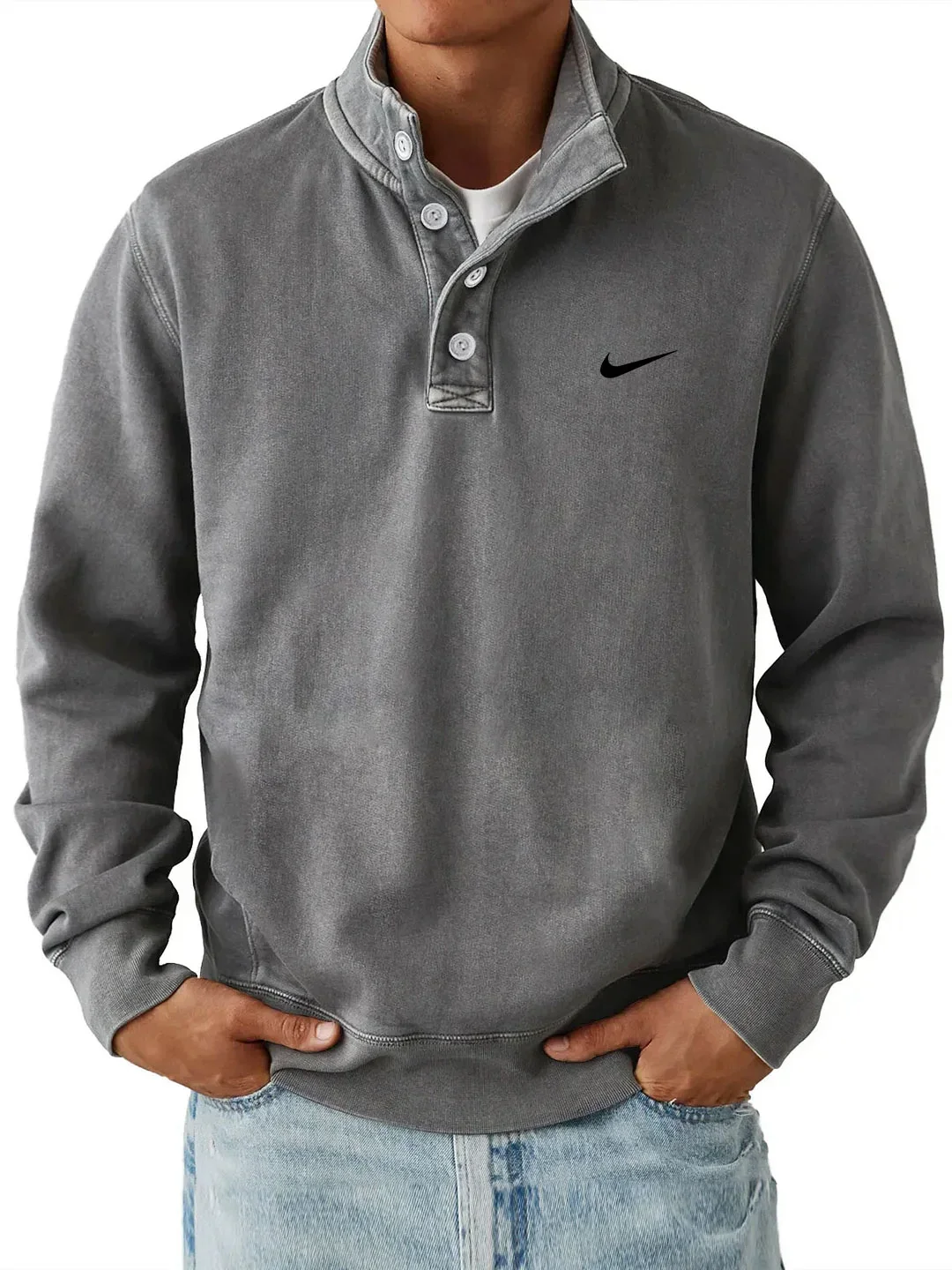 Sweat-shirt classique à col boutonné (1+1 Gratuit)